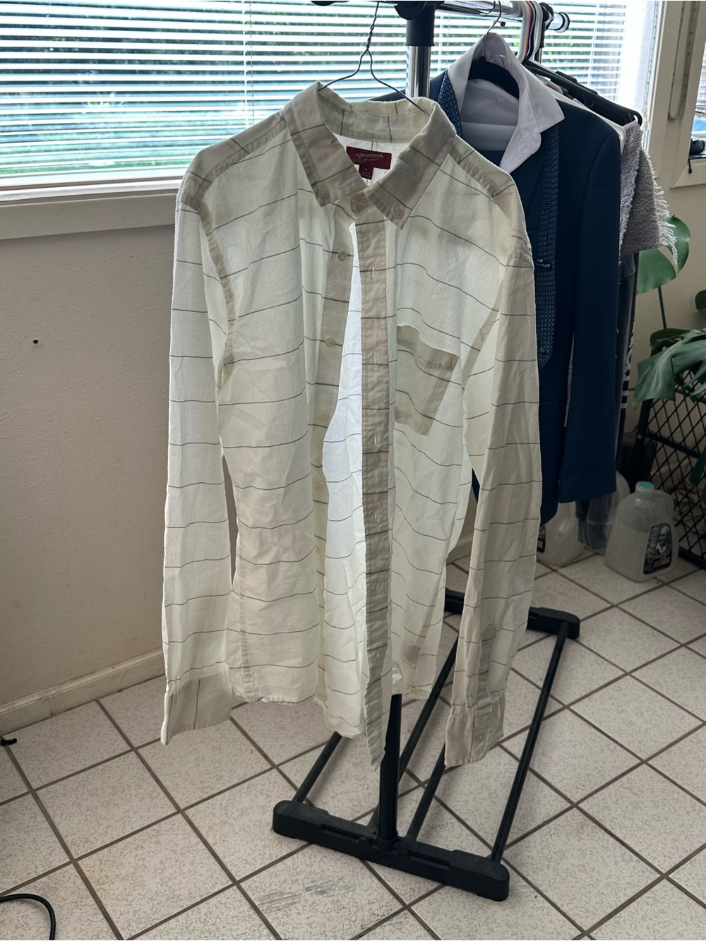 Men's M Lightweight White Striped Button-Up Shirt Jacket